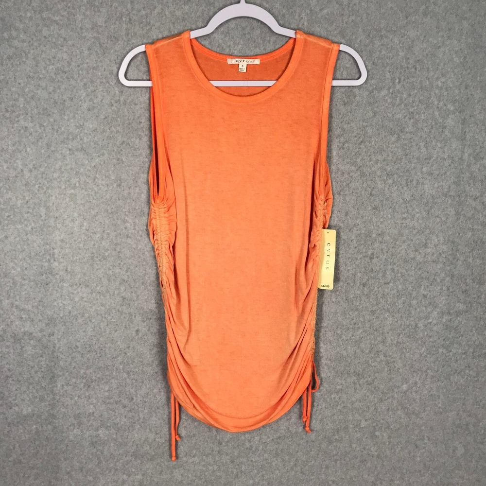 Cyrus Side Ruched Tank Top Small Orange Burnout Yoga Workout Casual Retro 90s